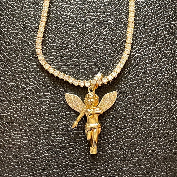 Icy hip hop gold Angel diamonds pendant with tennis necklace